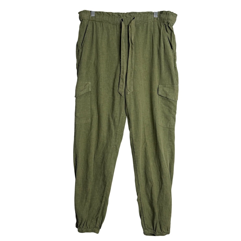 Aerie Linen Blend Cargo Jogger‎ Pants Womens XS Green Beach Preppy Relaxed